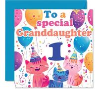 1st Granddaughter Birthday Card - Cute Cats Special Granddaughter - Happy 1st Birthday Card from Nanny Grandma Grandad, 145mm Age 1 Greeting Cards