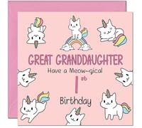1st Great Granddaughter Birthday Card - Funny Cat Cute Birthday Card for 1 Year old Kids Baby One, first