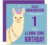 1st Great Grandson Llama Birthday Card - Llamazing - Funny Llama Great-Grandsons Birthday Card for 1 Year old Kids Baby One, first