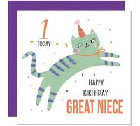 1st Great Niece Birthday Card for Kids Cat Cute Great Nieces Birthday Card for 1 Year old Kids Baby One, first