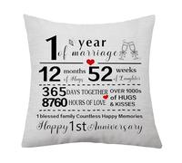 1st Marriage Gift 1 Year of Wedding Anniversary Cushion Cover Anniversary Keepsake Gifts for Wife Husband Women Men Couples Families Decorative Cushion Cover Pillow Case Gifts (1st)
