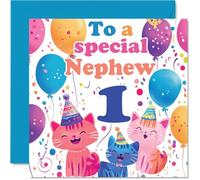 1st Nephew Birthday Card - Cute Cats Special Nephew - Happy 1st Birthday Card from Auntie Uncle, 145mm Age 1 Greeting Cards