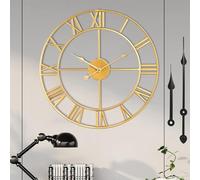 1st owned Large Wall Clock for Living Room Decor Silent Non-Ticking Decorative Wall Clock Roman Numerals Vintage Battery Operated for Kitchen Farmhouse Cafe Office Decor (Gold, 32 Inches)