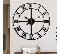 1st owned Large Wall Clock, Metal Retro Roman Numeral Clock, Modern Round Silent Wall Clocks, Easy to Read for Living Room/Home/Kitchen/Bedroom/Office/School Decor (Black, 18 Inch)