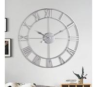 1st owned Large Wall Clock, Metal Retro Roman Numeral Clock, Modern Round Wall Clocks Almost Silent, Easy to Read for Living Room/Home/Kitchen/Bedroom/Office/School Decor (Silver, 24 Inch)