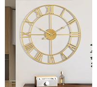1st owned Large Wall Clock, Metal Retro Roman Numeral Clock, Modern Round Wall Clocks Almost Silent, Easy to Read for Living Room/Home/Kitchen/Bedroom/Office/School Decor (Gold, 18 Inch)