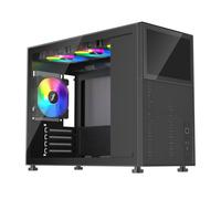 1st Player MIKU Mi6-EV Micro ATX PC Gaming Case with 8" 1280 x 800 LCD Removable Screen, 4 x 120mm ARGB Fans, Tempered Glass Side Window, Mesh Front,Top and Side For Superior Heat Dissipation - Black