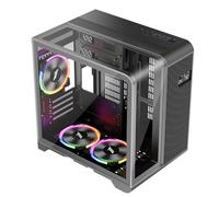 1st Player RT5 ARGB Micro ATX Black PC Gaming Case - Dual Chamber, Digital Display and Curved Panoramic Tempered Glass (3 x ARGB Fans Pre-installed)