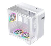 1st Player RT5 ARGB Micro ATX White PC Gaming Case - Dual Chamber, LED Screen and Curved Panoramic Tempered Glass (3 x ARGB Fans Pre-installed)