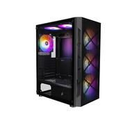 1st Player Firebase XP Mid Tower Gaming Case - Black - Mesh Front Panel For Maximum Airflow and Tempered Glass Side Panel with 6 x 120mm RGB Fans pre-installed