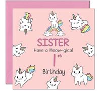 1st Sister Birthday Card - Funny Cat Cute Sister's Birthday Card for 1 Year old Kids Baby One, first