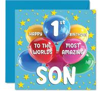 1st Son Birthday Card - World's Most Amazing Son - Happy 1st Birthday Card from Mum Dad, 145mm Age 1 Greeting Cards