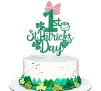 1st St Patrick's Day Cake Topper,Glitter Green Shamrock My First St Paddy's Day Cake Decorations, Lucky Irish Baby's First Birthday Holiday Party Supplies for Girls