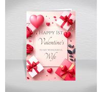 1st Valentine's Card for Wife - Elegant Gift Box, Hearts & Roses Design with a Special Verse Inside, A5 Luxury Greeting Card with Red Envelope: Wife 1st Valentine's Day Card