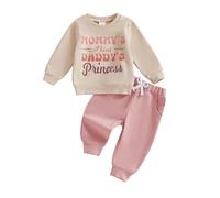 1st Valentines Day Toddler Baby Girl Outfit Hearts Print Long Sleeve Sweatshirt and Sweatpants Tracksuit Clothes Set Cute Newborn Coming Home 1st Birthday Cake Smash Outfits (Khaki, 18-24 Months)