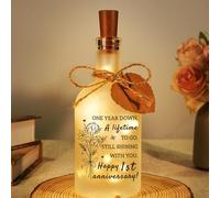 1st Wedding Anniversary Bottle Night Light for Couple Husband Wife, Paper Wedding Anniversary Decoration for Him Her, Romantic 1st Wedding Gifts with Companionship Quotes & Writing Card