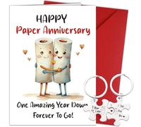 1st Wedding Anniversary Card - First Year Anniversary Card with Keychain, Happy Paper Anniversary Card Funny Gifts for Couple