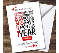 1st Wedding Anniversary Card Personalised Amazing Seconds Minutes Hour | Custom Card Personalised Cards, For Husband, For Wife, Him, Her, Anniversary, 1st