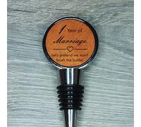 1st Wedding Anniversary Engraved Leather Bottle Stopper, 1 Year Married (Let's Pretend we Won't Finish The Bottle!)