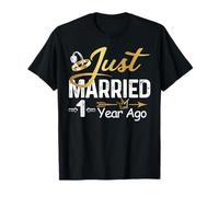 1st Wedding Anniversary Just Married 1 Year Ago Gold Arrow T-Shirt