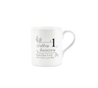 1st Wedding Anniversary Mug - Floral Foliage Calligraphy Wedding Gift - Small Bone China White Mug Coffee/Tea Present