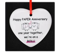 1st Wedding Anniversary Plaque Gifts, First Year Anniversary Plaque Gifts for Him Her, White Ceramic Hanging Ornament, Marriage Keepsake for Couple Husband Wife Newlywed Small Home Decoration