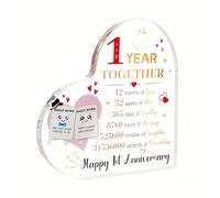 1st Wedding Anniversary Plaque Gifts for Couples Romantic Heart Shaped Acrylic Plaque Keepsake Present for Wife Husband Anniversary First Year Together