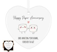1st Wedding Anniversary Plaque Gifts, Happy Paper Anniversary Ceramic Ornament, Funny Heart First Anniversary Together Gift for Women Men Husband Wife Partner