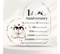 1st Wedding Anniversary Plaque Gifts Paper Anniversary Present 10cm x10cm 1st Acrylic Heart Keepsake for Wife Husband Parents (Penguin)
