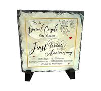 1st Wedding Anniversary Slate for a Special Couple - Handcrafted Natural Slate Plaque with Stand - Romantic First Year Keepsake - 15cm x 15cm