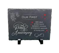 1st Wedding Anniversary Slate - Handcrafted Natural Stone Plaque with Stand - Romantic First Year Keepsake - 365 Days of Love - Forever in Love Design - 20cm x 15cm