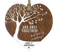 1st Wedding Anniversary Wooden Heart Plaque, Dark Wood Sign Keepsake, Celebrate Paper Anniversary Wife Husband Boyfreind Girlfriend Mum or Dad, Plaque with Quotes Gifts from the Kids