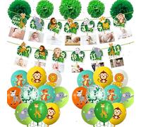 1st Wild Jungle Party Decoration - 1st Animal Party Decorations with Photo Banners Latex Balloons for Baby Boy 1st Birthday Photo Banner Set for Newborn to 12 Months Jungle Theme Birthday Decorations