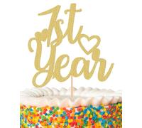 1st Year Cake Topper - Glitter Golden First Birthday Cake Decorations, 1st Anniversary Cake Pick (Gold)