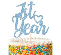 1st Year Cake Topper - Glitter Light Blue First Birthday Cake Decorations, 1st Anniversary Cake Pick (Light Blue)