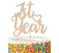 1st Year Cake Topper - Glitter Rose Gold First Birthday Cake Decorations, 1st Anniversary Cake Pick (Rose Gold)