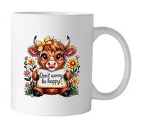 1stclassgifts Colourful Highland Cow 11oz Ceramic Mug Selection of Funny Designs Available Just a Little Moody, Apparently I Have Attitude (UV Printed) (Don't Worry be Happy)