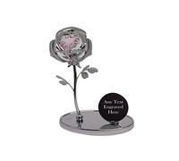 1stclassgifts [Custom] Personalised Engraved Crystocraft Rose Ornament With Pink Crystal With Circle Panel Ideal For Birthday Mothers Day Christmas Wedding/Anniversary/Birthday/Retirement
