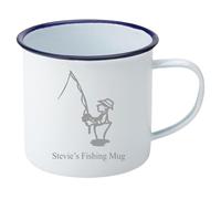 1stclassgifts [Custom] Personalised Engraved Fishing Enamel Camping Mug 13.5oz (38 or Hot Cold Drinks Outdoors Camping