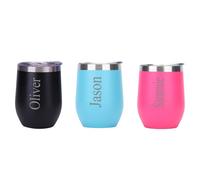 1stclassgifts [Custom] Personalised Engraved Name 12oz Insulated Travel Cup Hot Cold Coffee Tea Selection of Colours (Black Matt)