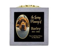 1stclassgifts [Custom] Personalised Printed Pet White With Gold or Silver Lid Memorial Rose Bowl Grave Marker Flower Pot Vase (UV PRINTED) Dog Cat (Gold Lid)