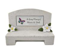1stclassgifts In Loving Memory Of Memorial Bench With Plaque Grave Marker With Butterfly Design Mum Dad & Lots More White/Silver (UV PRINTED) (Mum & Dad)