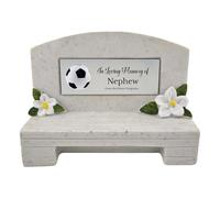 1stclassgifts In Loving Memory Of Memorial Bench With Plaque Grave Marker With Football Design Mum Dad & Lots More White/Silver (UV PRINTED) (Nephew)