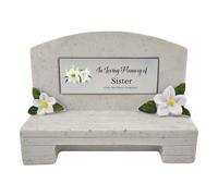 1stclassgifts In Loving Memory Of Memorial Bench With Plaque Grave Marker With Lily Flower Design Mum Dad & Lots More White/Silver (UV PRINTED) (Sister)