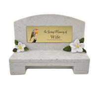 1stclassgifts In Loving Memory Of Memorial Bench With Plaque Grave Marker With Robin Design Mum Dad & Lots More White/Gold (UV PRINTED) (Wife)