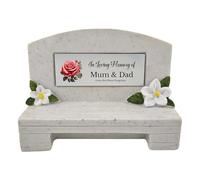 1stclassgifts In Loving Memory Of Memorial Bench With Plaque Grave Marker With Rose Design Mum Dad & Lots More White/Silver (UV PRINTED) (Mum & Dad)