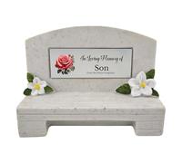 1stclassgifts In Loving Memory Of Memorial Bench With Plaque Grave Marker With Rose Design Mum Dad & Lots More White/Silver (UV PRINTED) (Son)