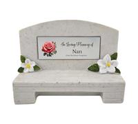 1stclassgifts In Loving Memory Of Memorial Bench With Plaque Grave Marker With Rose Design Mum Dad & Lots More White/Silver (UV PRINTED) (Nan)
