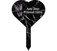 1stclassgifts Personalised Any Text Butterfly Heart Stake Spike Marker Tree Marker Garden Sign Selection Of Colours Available (UV PRINTED) (Black Marble)