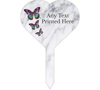 1stclassgifts Personalised Any Text Butterfly Heart Stake Spike Marker Tree Marker Garden Sign Selection Of Colours Available (UV PRINTED) (Light Marble)